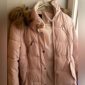 Warm fleece jacket with fur on the hood,size s